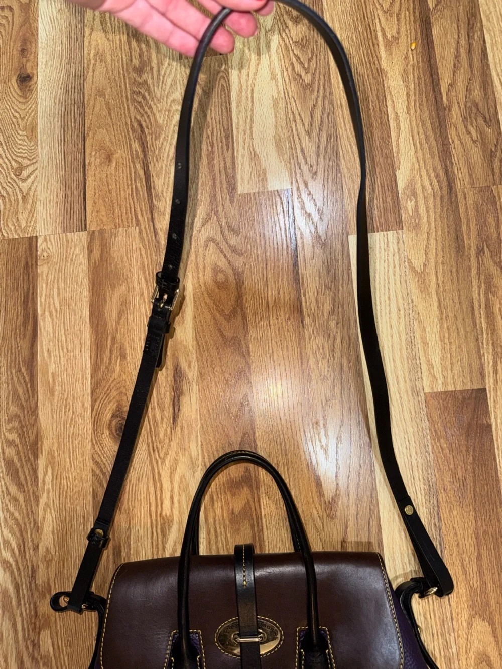 Dooney & Bourke Verona Elisa Pebbled Leather Satchel Purple Brown Crossbody Bag